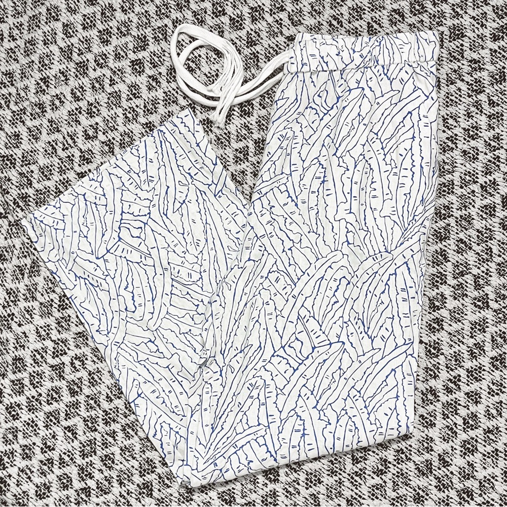 Staud 100% Linen Abstract Blue & White Relaxed Pants Size Large